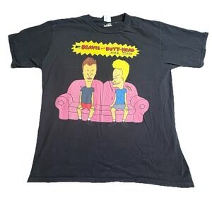 MTV Beavis And Butthead On Couch T-Shirt Large Black Classic Comedy